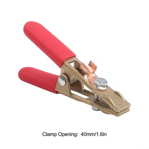 Heavy Duty 260A Brass Welding Ground Clamp With Wide 40mm Jaw For Stable Conduction And Secure Grip On Argon Or Gas Shielded Welding Tasks, showing red-handled clamp.