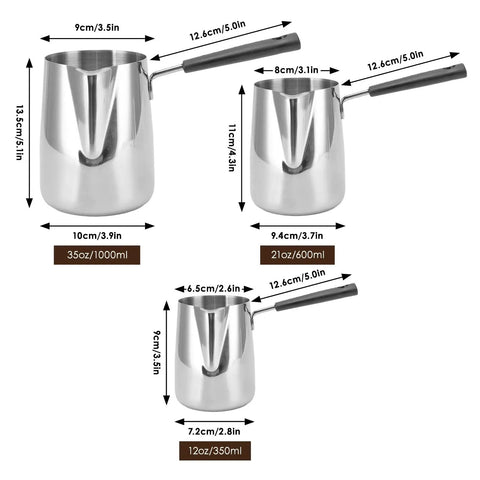 Turkish Coffee Pot And Milk Frothing Jug 21oz 600ml Stainless Steel Toroid Pitcher With Long Handle in three size options