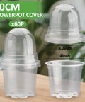 Clear Nursery Pots With Humidity Domes For Seedlings, 4 Inch Plastic Plant Pots Showing Size and Cover Dimensions