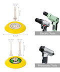 145 Piece 3 Inch Sanding and Polishing Kit with drill attachments and pads, electric and pneumatic tools shown, dimensions marked