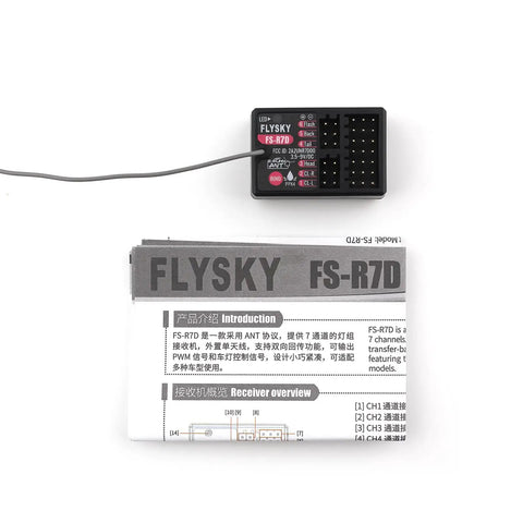 FS-R7D 2.4GHz ANT Protocol Receiver With 7 PWM Channels and manual, RC car and boat use, Flysky FS-G7P FS-ST8 compatible.