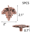 5 Pack Leaf Door Knob Handles Zinc Alloy Cupboard Pulls Vintage Style Drawer Pulls for Cabinets Dressers Red Bronze Finish 2.1x2 Inches