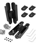 Concealed Door Hinges For 180 Degree Swing, 3 Way Adjustable, Black 6 Inch Pair with screws and installation tools