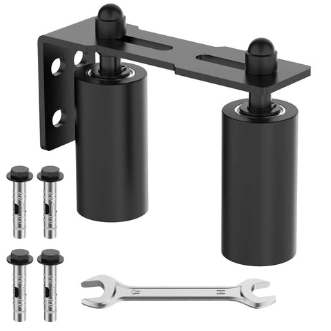 Beefy Sliding Gate Roller Guide Kit With Heavy Duty Steel L Bracket And Adjustable 3 Inch Nylon Wheel Support Black