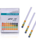 pH Test Strips 0 To 14 Universal Application, 100 Strips showing color indicators for saliva water food liquids soap soil testing