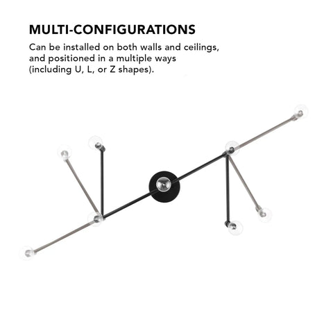 Tempo Foldable Track Lighting Bar with 4 Pivoting Joints in Matte Black Finish, 5 Lights in U Shape Configuration