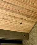 Ponderosa Premium Interior Wood Aging Stain 5 Gallon Container used on light wood shiplap ceiling, enhancing natural grain.