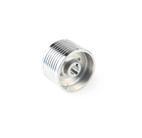 No Sweat Marine Steering Wheel Hub Adapter Fits 5 Or 6 Bolt Aftermarket Wheels Slick Polished Billet Aluminum close-up view.