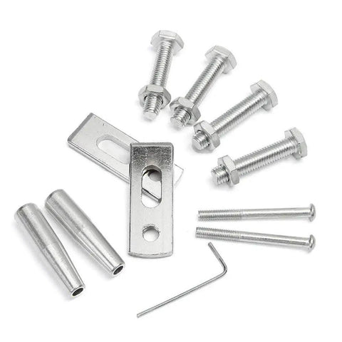 Hardware set for Milling Machine Work Table With Cross Slide And Compound Drilling Slide, showing screws and plates