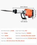 Beast 2200W Electric Demolition Jack Hammer Kit with 1400 BPM Concrete Breaker, orange hex shank, and handle