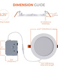 Dimension guide for Canless Led Recessed Lighting 6 Inch Dimmable Wet Location Rated With Slick Compact Frame