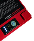 Close-up of Lithium YTZ5S Battery Replacement for Honda Grom MSX125 and Kawasaki Z125 with High Crank Power, showing charge indicator.