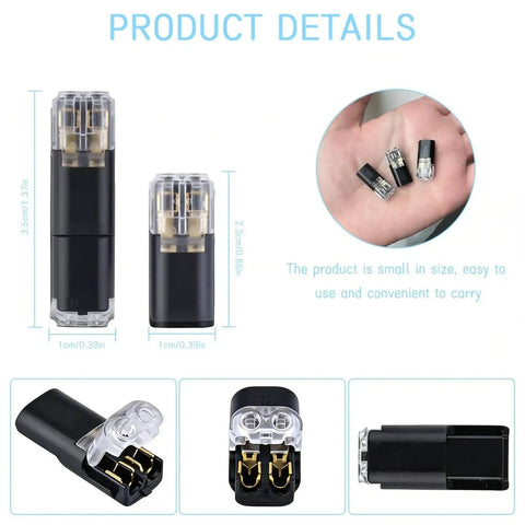 Dual Wire Plug In Connectors With Buckle Terminal Block Waterproof Cable Clamps For Quick Snap Installation No Tools Required Great For DIY Projects Model Kits And Low Voltage Decor 40 Pieces, showing size and design.