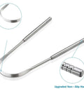 Three Piece Metal Tongue Scraper Set For Adults With Dual Handle Design Stainless Steel Tongue Cleaners close-up of scraper