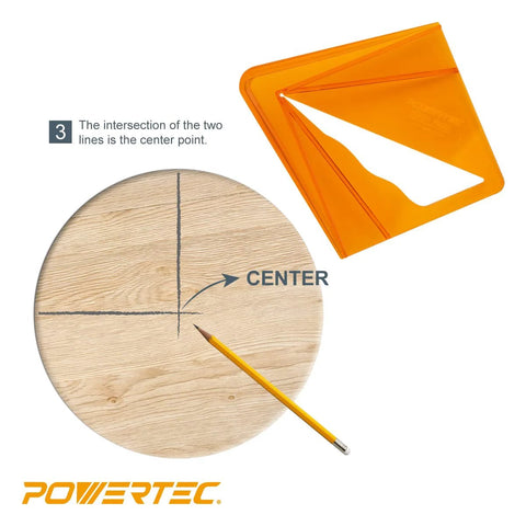 PowerTEC plastic center finder tool, orange, for 8-inch square/round/octagon and 5-3/4-inch hexagon.