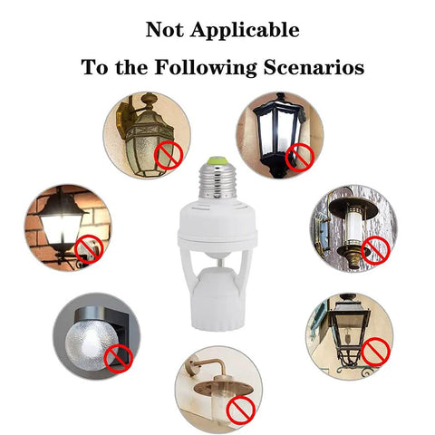 Auto On Off PIR Motion Sensor Light Socket For E27 Bulbs With 360 Degree Detection And Adjustable Sensitivity Infrared Lamp Holder For Bathroom Hallways Stairs Doors And Garage No Fuss Setup, white E27 socket