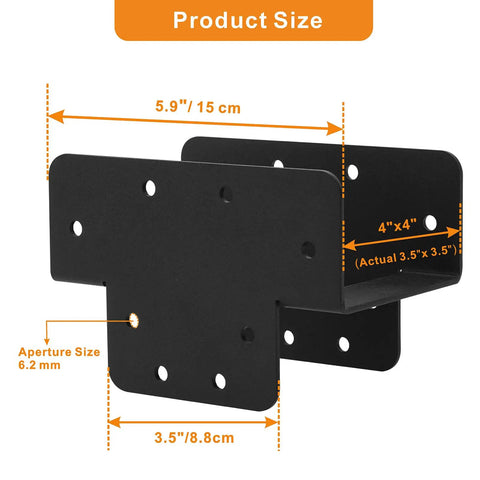 Two Pack 4x4 T Shaped Pergola Brackets Kit Beefy Heavy Duty Woodworking DIY For Pergolas And Gardens Matte Black 3 Way 4x4 Brackets With 3.57 By 3.57 Inch Inner Size And 5.9 Inch Extension