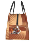 Front view of Tigers In The Desert Insulated Lunch Bag With Soft Cooler Tote For Men And Women, showing tiger design and zipper detail.
