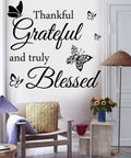 Thankful Grateful And Truly Blessed Inspirational Quote Vinyl Wall Decor For Home Living Room Kitchen And Office Decor Elevates Any Space With Positive Vibes on living room wall with decor