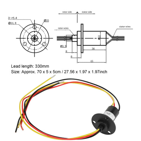 Mini Slip Ring For Three Wire Setup 15A 0 To 600V 150RPM Wind Generator Component With Durable Plastic Housing And Smooth Power Transfer For Rotating Gear, 70mm size, 3-wire