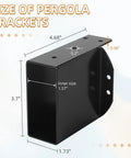 Front view of Heavy Duty Pergola Rafter Bracket Set Four Pack 2x4 Post Top Wall Mount Brackets showing dimensions.