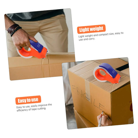 Doitool 3 Pack Nonslip Tape Cutting Machines For Food Bags Reusable Carton Sealers Easy To Use Heavy Duty Bag Sealing Tools Quick Release Dispensers Waterproof Design For Home Or Business Packing Needs in use, cutting tape on a box.
