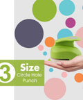 Grab And Go Three Size Circle Hole Punch Set for Scrapbooking and Card Making with hand holding green 3-size punch tool