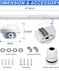 Rugged Four Foot Vapor Tight Shop Light with 40W 50W 60W Selectable Power And 3000K to 5000K Tunable CCT IP66 Waterproof ETL Listed 100-277V dimensions and accessories.