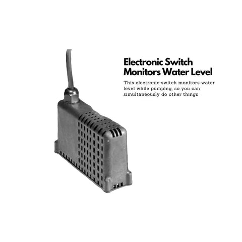 Automatic Submersible Utility Pump 1/6 HP with corrosion-resistant thermoplastic body and electronic water level monitor.