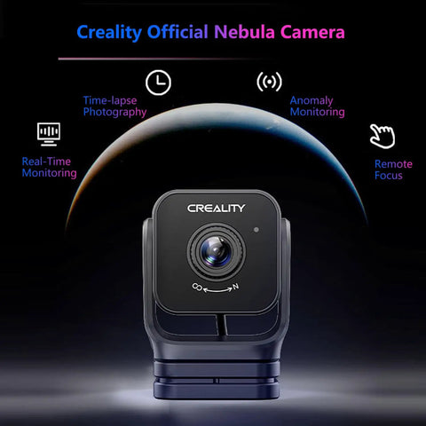 Creality Nebula Camera for 3D Printers showcasing real-time monitoring, night vision, time-lapse,  plug-and-play setup.
