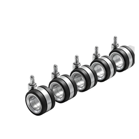 Five Pack M11 Stem Snap Ring Replacement Casters For Gaming Chairs With Silent Tpu Build and 360 Swivel wheels design.