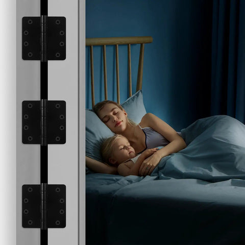 6 Pack Heavy Duty 4 Inch Ball Bearing Door Hinges Stainless Steel Matte Black Built To Last For Left And Right Hand Doors With One Quarter Radius Corners Includes 48 Screws on door