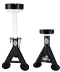 Heavy Duty 4 Ton Jack Stands Set With Low Profile Design, Secure Locking Pins, Seven Adjustable Heights, 8,000 Lbs Capacity, 2 Pack For Safe Vehicle Lifts And Pro Grade Mechanics, shown standing side by side.