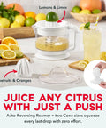 Dash Dual Electric Citrus Juicer Machine With Auto Reversing Reamer And Adjustable Pulp Control for fresh orange, lemon, lime juice.