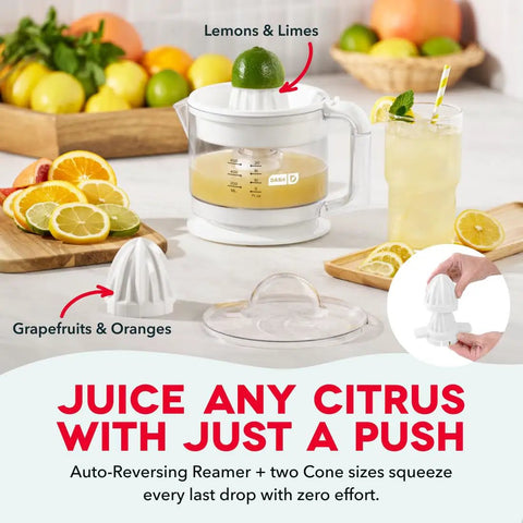 Dash Dual Electric Citrus Juicer Machine With Auto Reversing Reamer And Adjustable Pulp Control for fresh orange, lemon, lime juice.