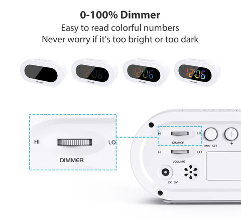 Snazzy Compact Colorful LED Digital Alarm Clock With Adjustable Brightness Dimmer And Volume Slider Smooth Snooze Button Lowkey Perfect For Your Bedroom Nightstand Super Easy To Read Day Or Night Zero Drama Setup