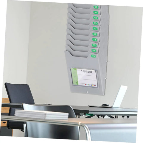 Super Convenient Wall Mounted Storage Rack Equipped With Plenty Of Card Holder Slots A Real Game Changer For Warehouse Material Sorting Office Filing And Classroom Organization, grey steel with multiple slots.