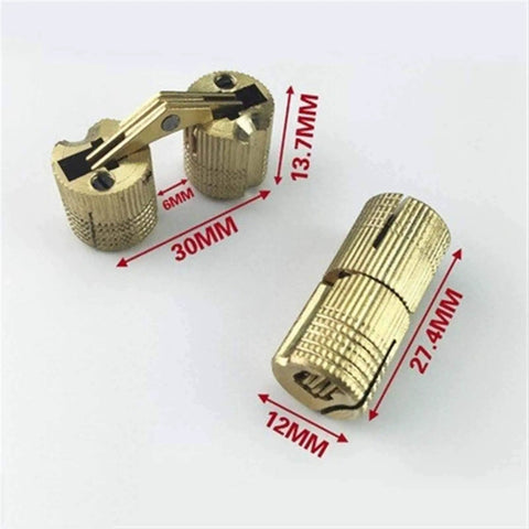 Durable Copper Barrel Concealed Hinges Set For Cabinets And Furniture 12mm 180 Degree Hidden Brass Hinge With Adjustable Screws