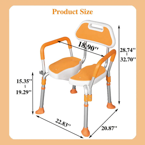 Heavy Duty Indoor Shower Chair With Non Slip U Shaped Seat, Easy Sit Stand Aid For Elderly And Disabled with dimensions displayed