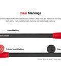 Three Sixteenth Inch Ball End Hex T Handle Key With Side Drive in black with red grip, showing laser and stamped markings.