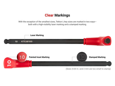 Three Sixteenth Inch Ball End Hex T Handle Key With Side Drive in black with red grip, showing laser and stamped markings.