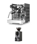 Top Shelf Espresso Machine And Heavy Duty Conical Burr Coffee Grinder Duo featuring E Six One Group Head on compact desktop stand.