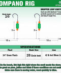 Diagram of Surf Fishing Rigs for Pompano with 2/0 circle hooks and 3/4 inch green floats for beach or pier casting.