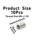 Heavy Duty 10 Piece Metric M8 1.25 Thread Repair Insert Kit 304 Stainless Steel Helical Coil Sleeve detail with sizes labeled.