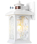 Motion Sensor Outdoor Wall Sconce With Dusk To Dawn Lighting, Waterproof Exterior Light Fixture In White Rippled Glass For Porch Or Garage