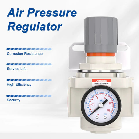 1 Inch NPT Air Pressure Regulator for Compressed Air Systems, Mini AR5000-10 with 0-150 PSI Gauge, front view