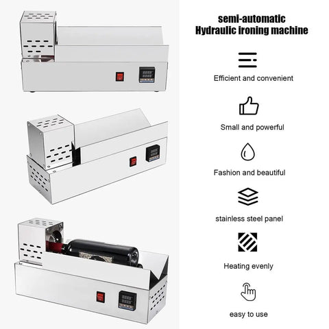 GFJYKDL Capsule Heat Shrink Machine For Bottle Sealing Commercial PVC Capsule Shrinker Stainless Steel Automatic Thermostat Easy To Use 80 Mm Size shown from multiple angles with bottle inside.