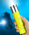 Person holding Two Pack Underwater LED Flashlights For Diving, Crazy Bright Scuba Lights With IPX8 Waterproof Rating