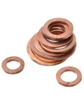 80 Pack Flat Copper Washers Seal Gasket Kit With Storage Box For Sump Drain Plugs And Fasteners Universal Fit Auto Heavy Duty Dang Good Stops Spills Heat Proof Premium Grade Copper Seals For Quick Car Fixes Routine Maintenance On Any Ride Today. Flat copper washers stacked and two loose seals on white