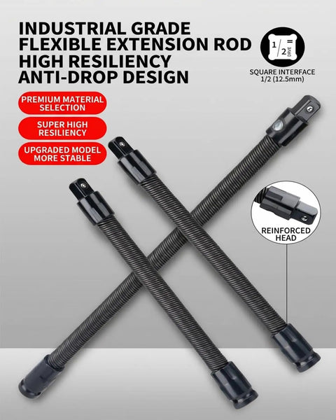 One Half Inch Flexible Socket Drill Bit Shaft Extension And Wrench Extender For Impact Drills And Torque Adapters 360 Degree Bendable Flex Rod Tools Long Reach Bar Set Six Pack with high resiliency and reinforced head